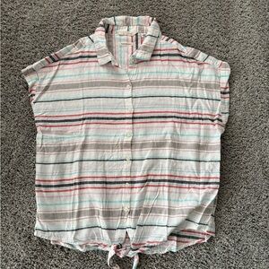 Weatherproof Vintage Striped Linen Button Up Short Sleeve Shirt Size S